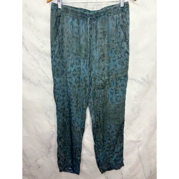 JOHNNY WAS Pete & Greta Pants Womens M Medium 100% Silk Pants Green Animal Print - Picture 1 of 16